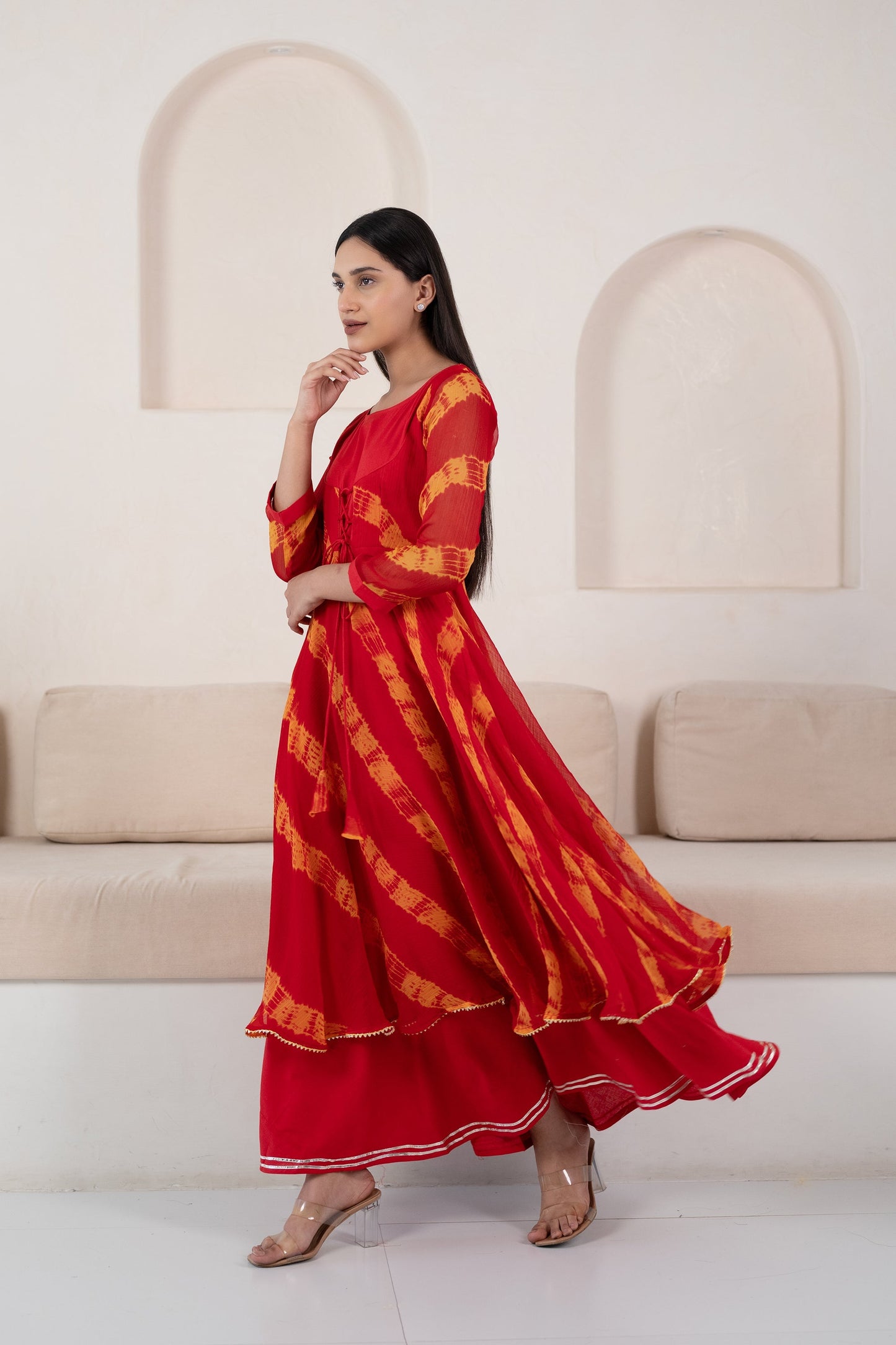 Women’S Red Anarkali Gown - (1Pc Set)