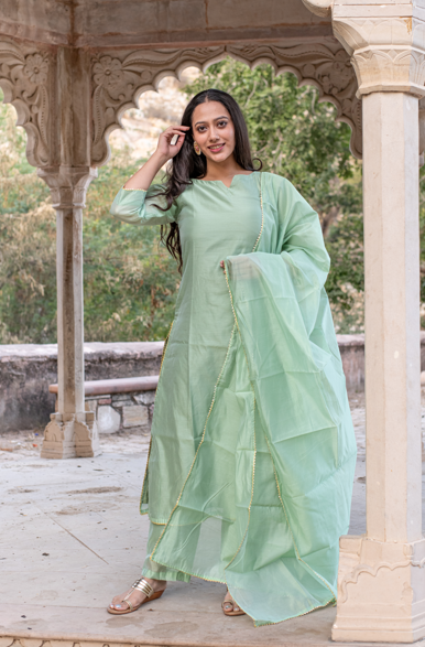 Women's Pakheeza Chanderi Olive Kurta Dupatta Set