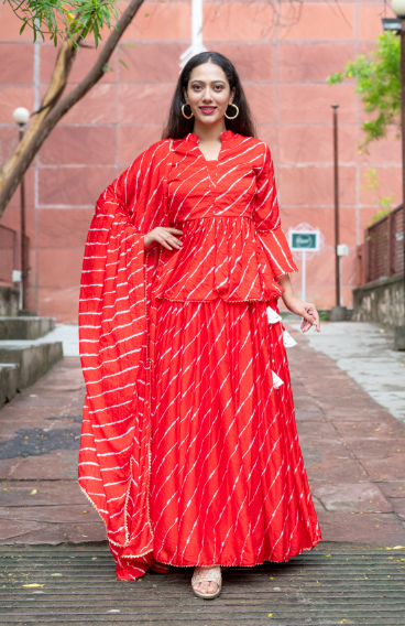 Women's Red  Upada Silk Lehenga With Bijiya And White Tassels Set