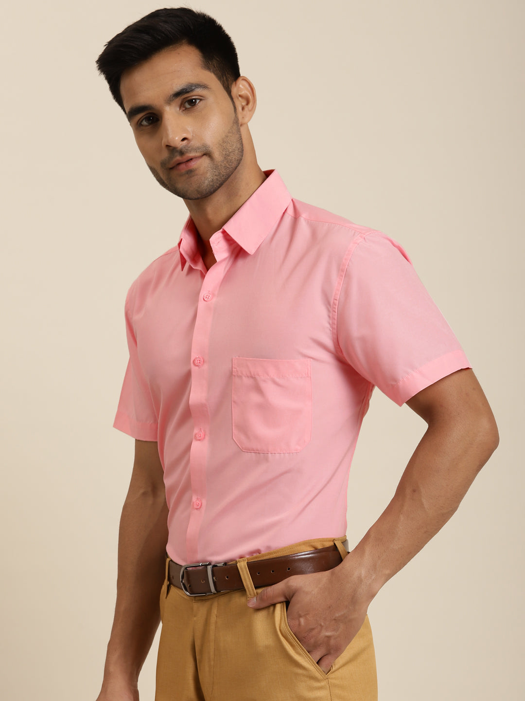 Men's Cotton Pink Half sleeves Formal Shirt