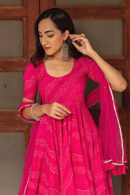 Women's Pink Anarkali suit set with Pants & Dupatta (3pcs set) - Pomcha Jaipur