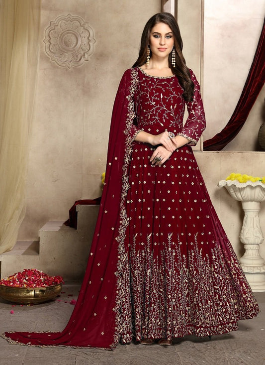 Women's Red Georgette Embroidered Anarkali Suit2