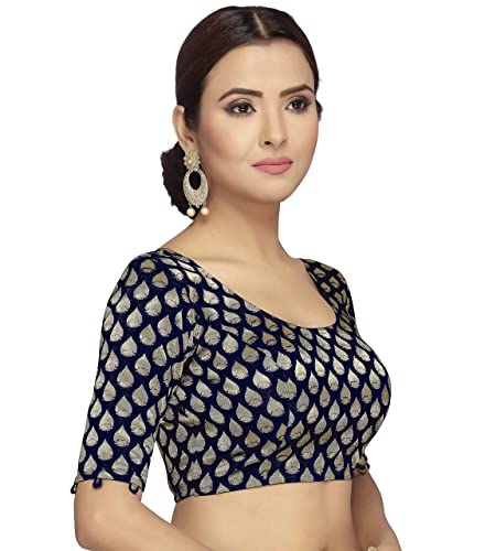 Women's Navy Blue Brocade Blouse - (1pc set)