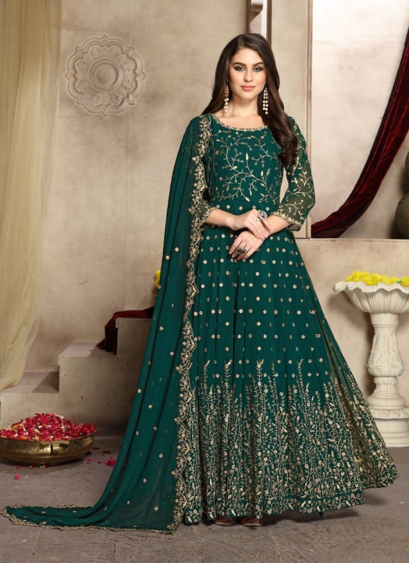 Women's Green Georgette Embroidered Anarkali Suit2