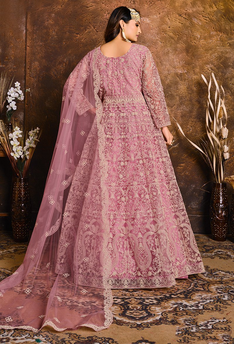 Women's Pink Net Floor Length Anarkali Suit