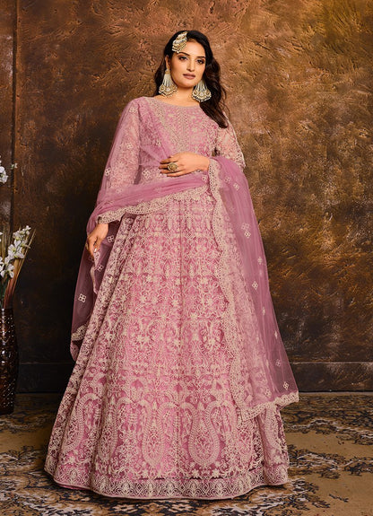 Women's Pink Net Floor Length Anarkali Suit