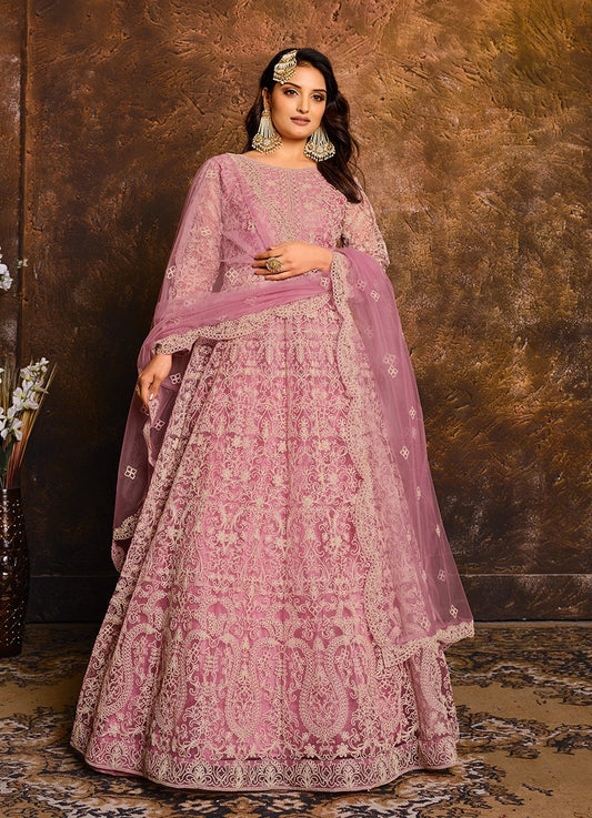 Women's Pink Net Floor Length Anarkali Suit