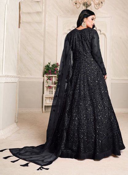 Women's Black Color Net Embroidered Anarkali Suit