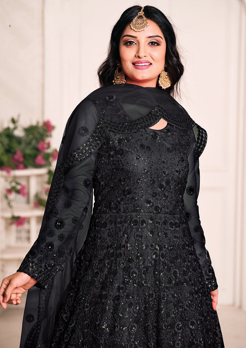 Women's Black Color Net Embroidered Anarkali Suit