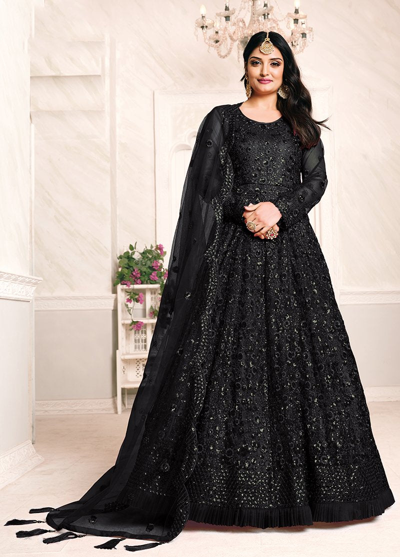 Women's Black Color Net Embroidered Anarkali Suit