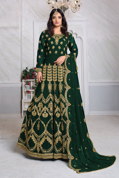 Women's Dark Geen Floor Length Anarkali Suit For Engagement