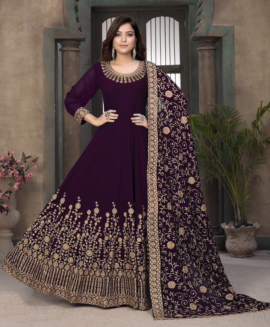 Women's Wine Festival Faux Georgette Embroidered Designer Anarkali suit