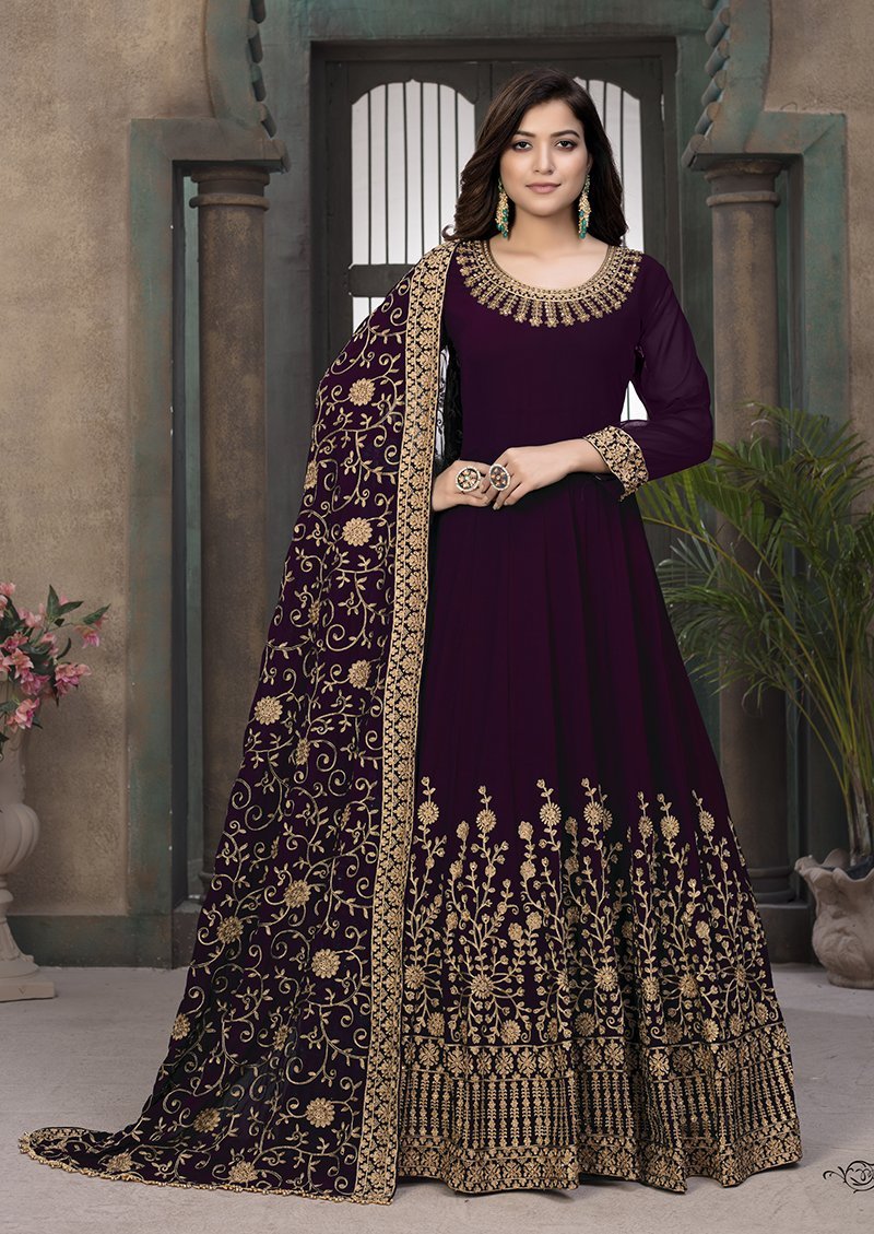 Women's Wine Festival Faux Georgette Embroidered Designer Anarkali suit