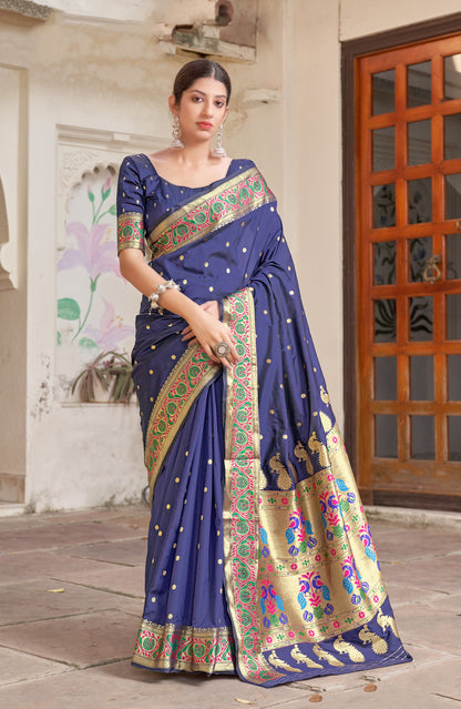 Women's Blue color Weaving Traditional Banarasi Saree  Fashion