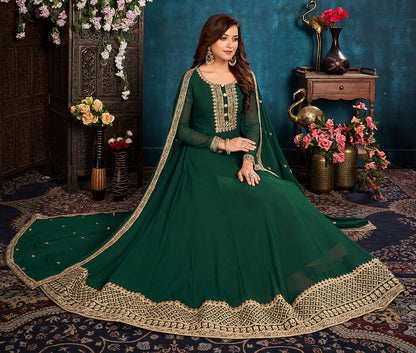 Women's Dark Green color Faux Georgette Embroidered Anarkali Suit