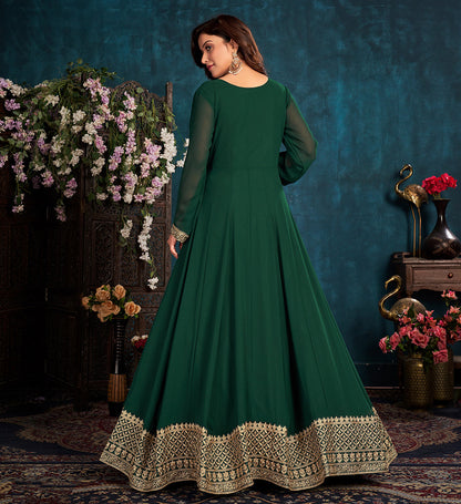 Women's Dark Green color Faux Georgette Embroidered Anarkali Suit