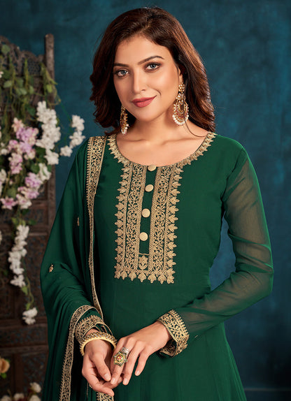 Women's Dark Green color Faux Georgette Embroidered Anarkali Suit