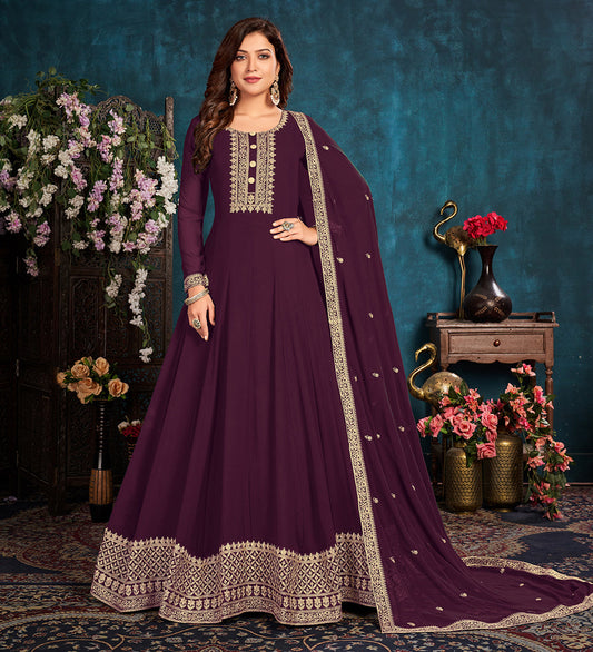 Women's Purple color Faux Georgette Embroidered Anarkali Suit