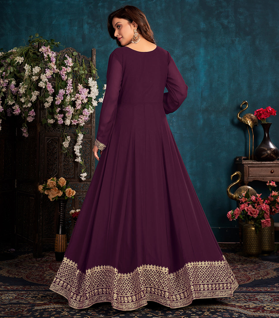 Women's Purple color Faux Georgette Embroidered Anarkali Suit