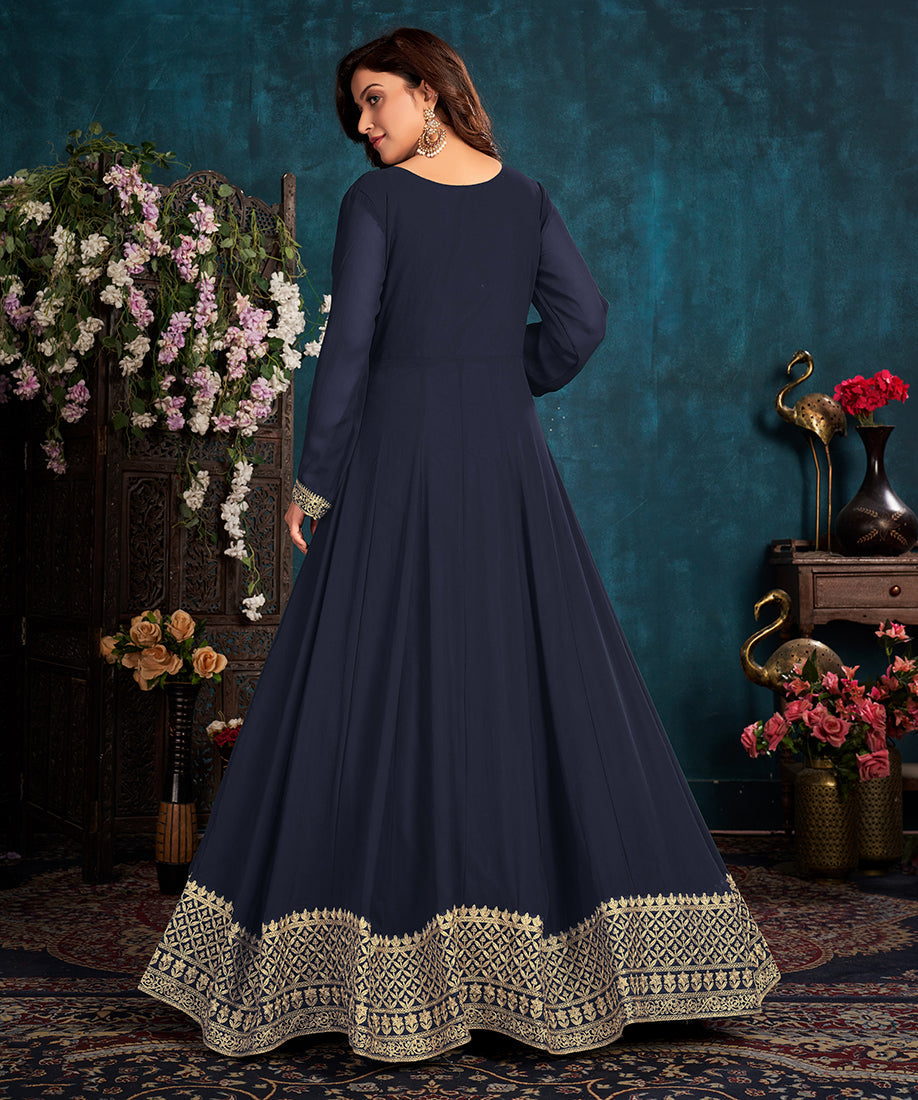 Women's Navy Blue color Faux Georgette Embroidered Anarkali Suit