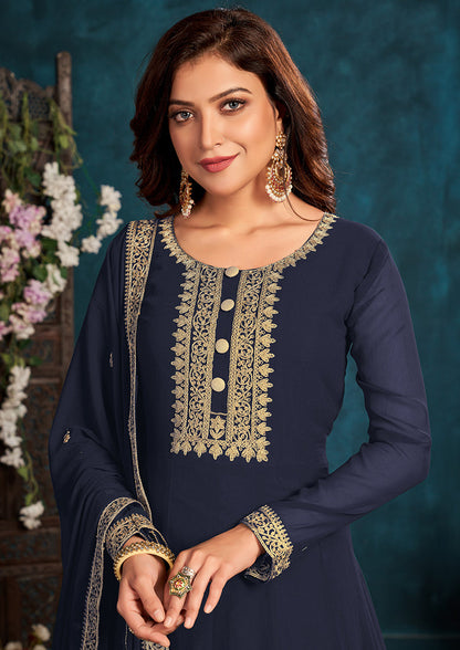 Women's Navy Blue color Faux Georgette Embroidered Anarkali Suit