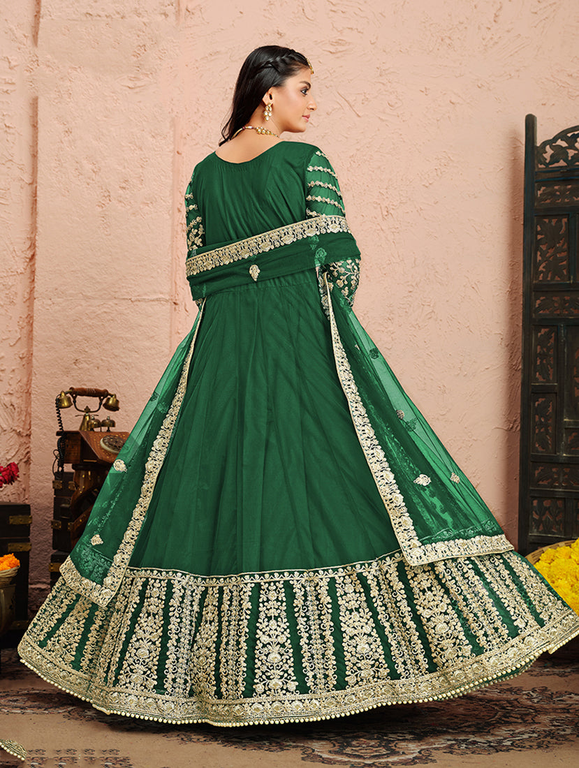 Women's Green Net Designer Floor Length Anarkali Suit