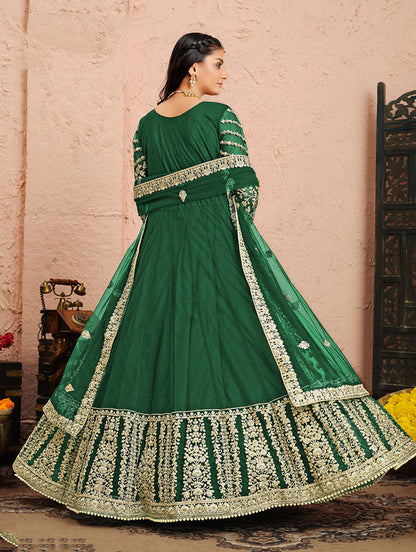 Women's Green Net Designer Floor Length Anarkali Suit