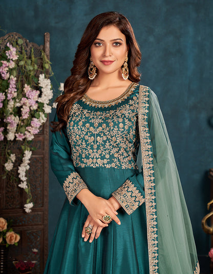 Women's Dark Teal Wedding Floor Length Designer Suit