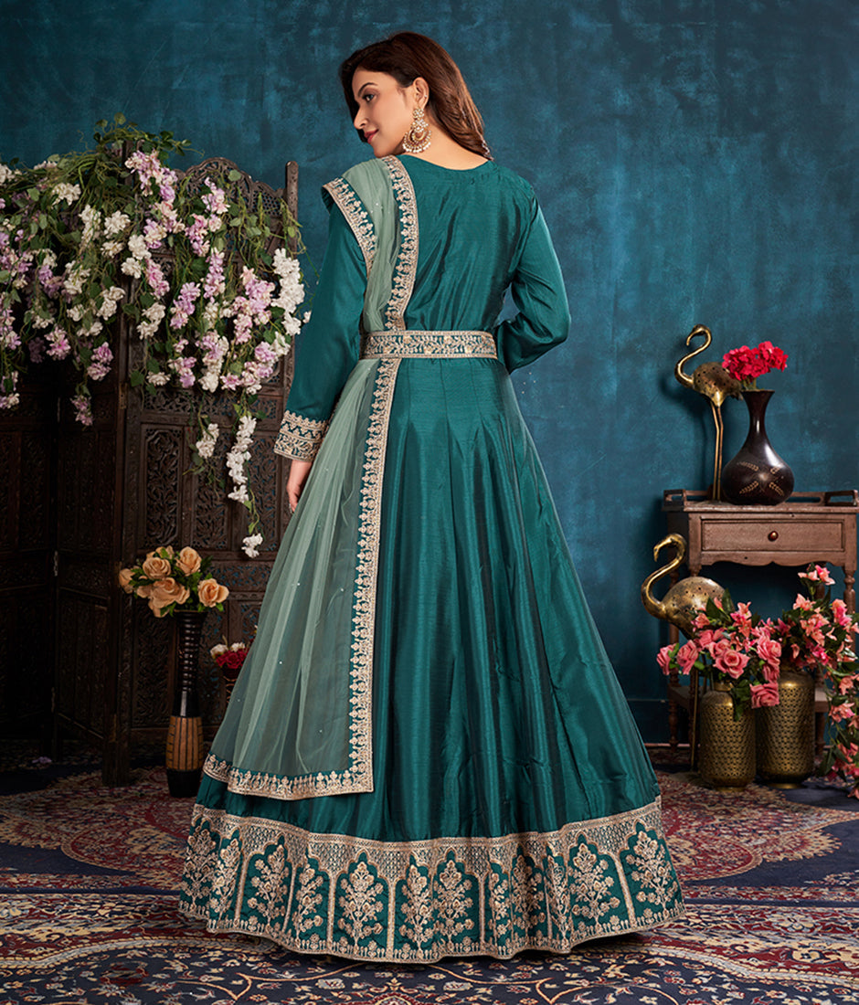 Women's Dark Teal Wedding Floor Length Designer Suit