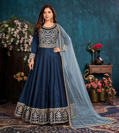 Women's Royal Blue Wedding Floor Length Designer Suit