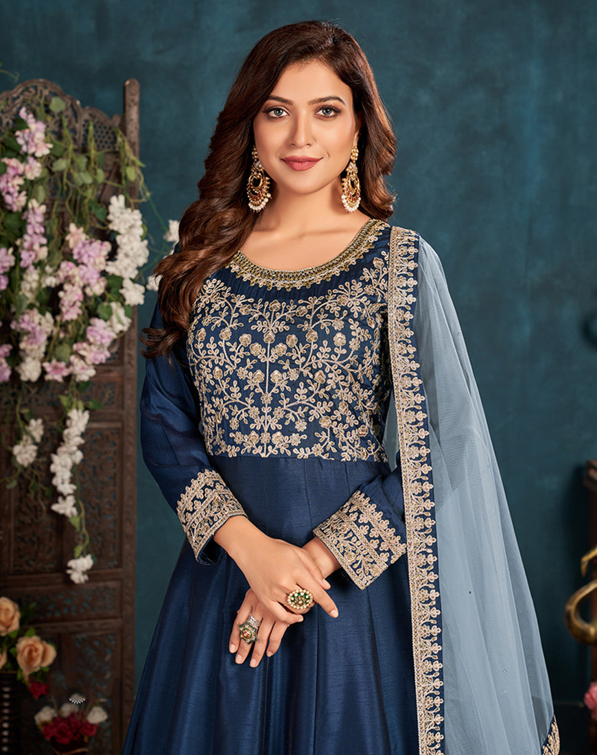 Women's Royal Blue Wedding Floor Length Designer Suit