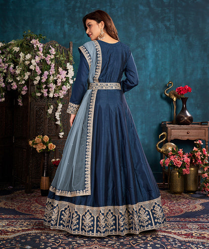 Women's Royal Blue Wedding Floor Length Designer Suit