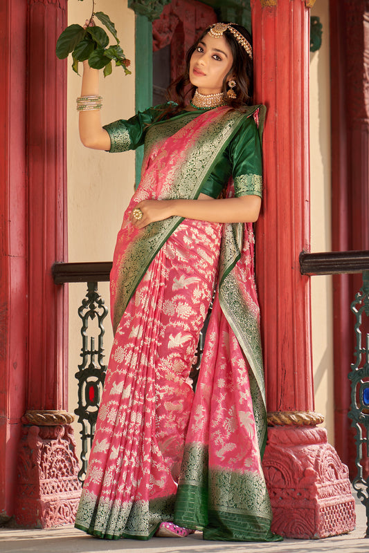 Women's Organza Silk Light Pink Colour Trendy Saree