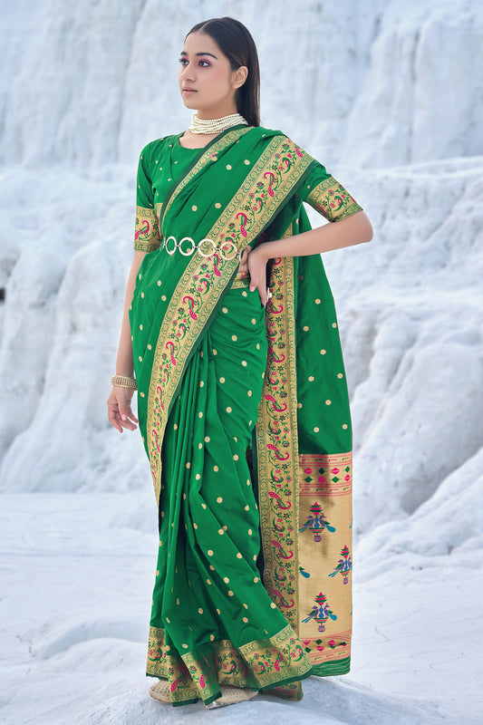 Women's Green Weaving Banarasi Silk Traditonal Saree