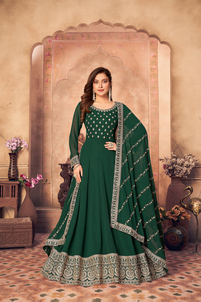 Women's Green Faux Georgette Festival Floor Length Designer Suit