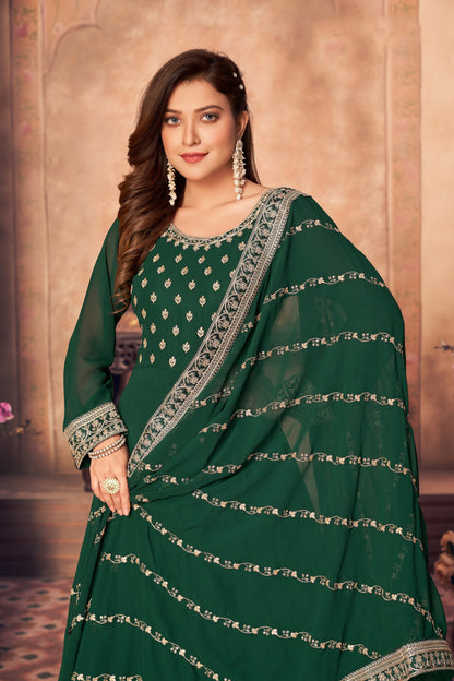 Women's Green Faux Georgette Festival Floor Length Designer Suit