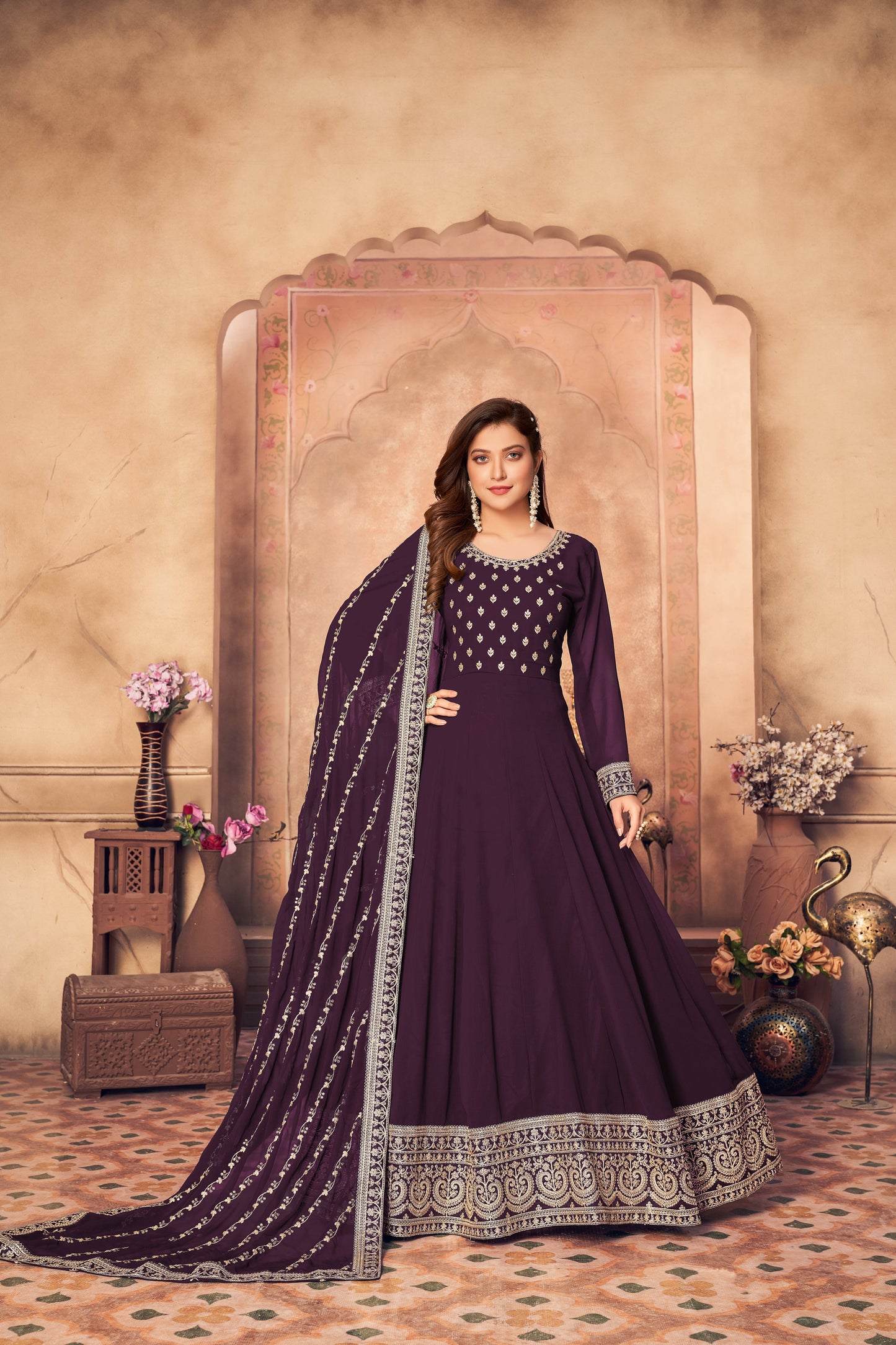 Women's Purple Faux Georgette Festival Floor Length Designer Suit