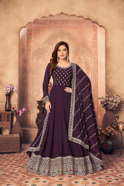 Women's Purple Faux Georgette Festival Floor Length Designer Suit