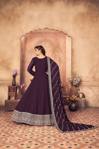 Women's Purple Faux Georgette Festival Floor Length Designer Suit