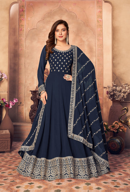 Women's Blue Faux Georgette Festival Floor Length Designer Suit