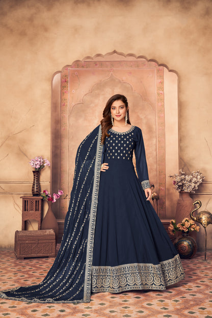 Women's Blue Faux Georgette Festival Floor Length Designer Suit