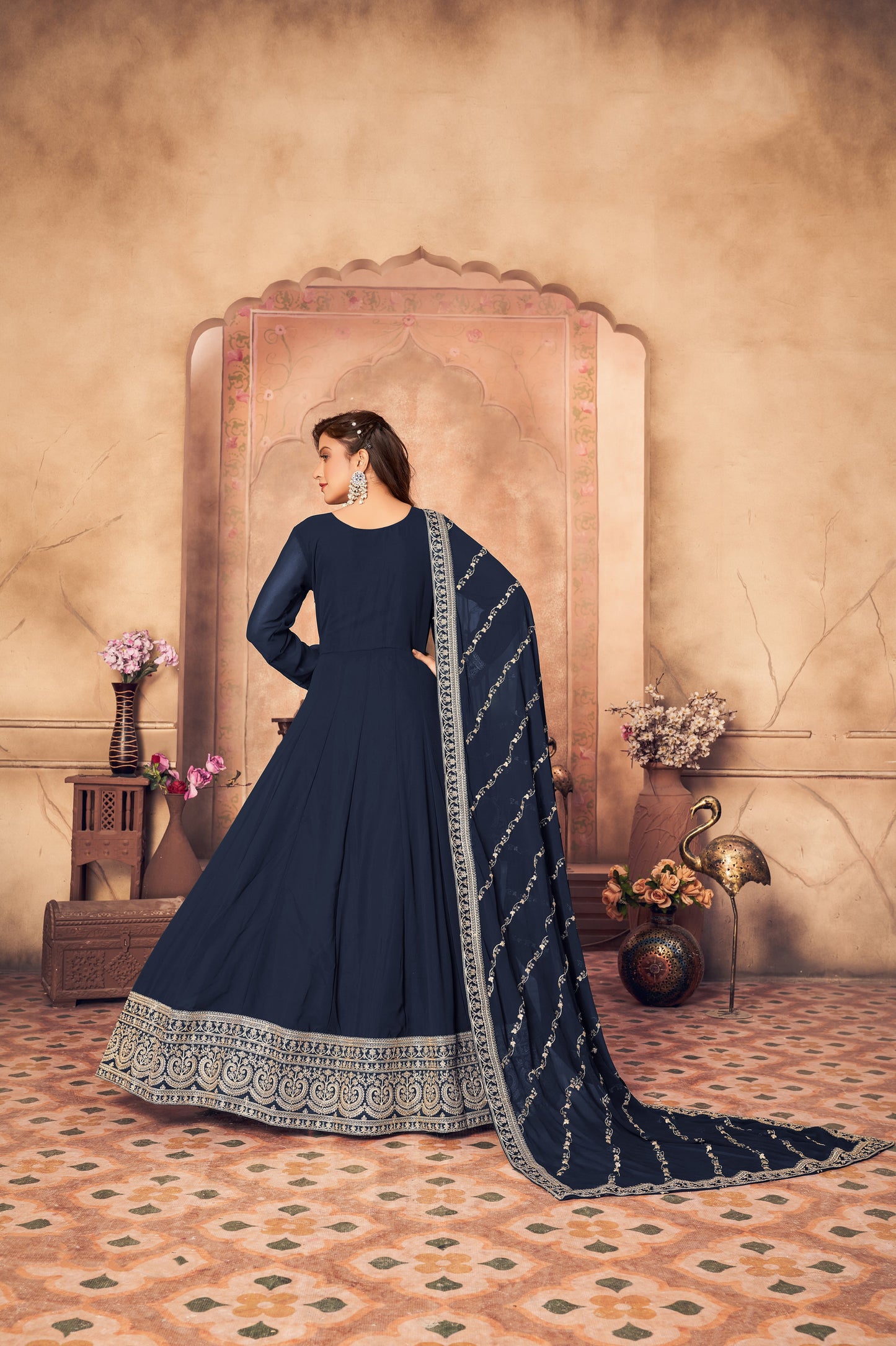 Women's Blue Faux Georgette Festival Floor Length Designer Suit