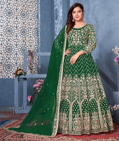 Women's Green Net Designer Floor Length Anarkali Suit