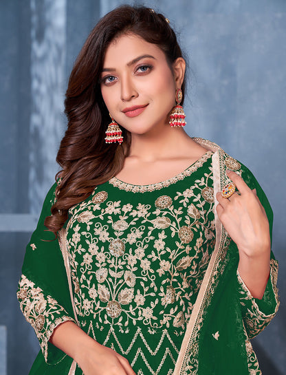 Women's Green Net Designer Floor Length Anarkali Suit