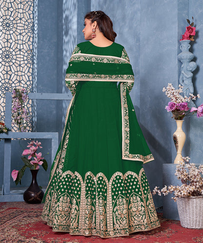 Women's Green Net Designer Floor Length Anarkali Suit