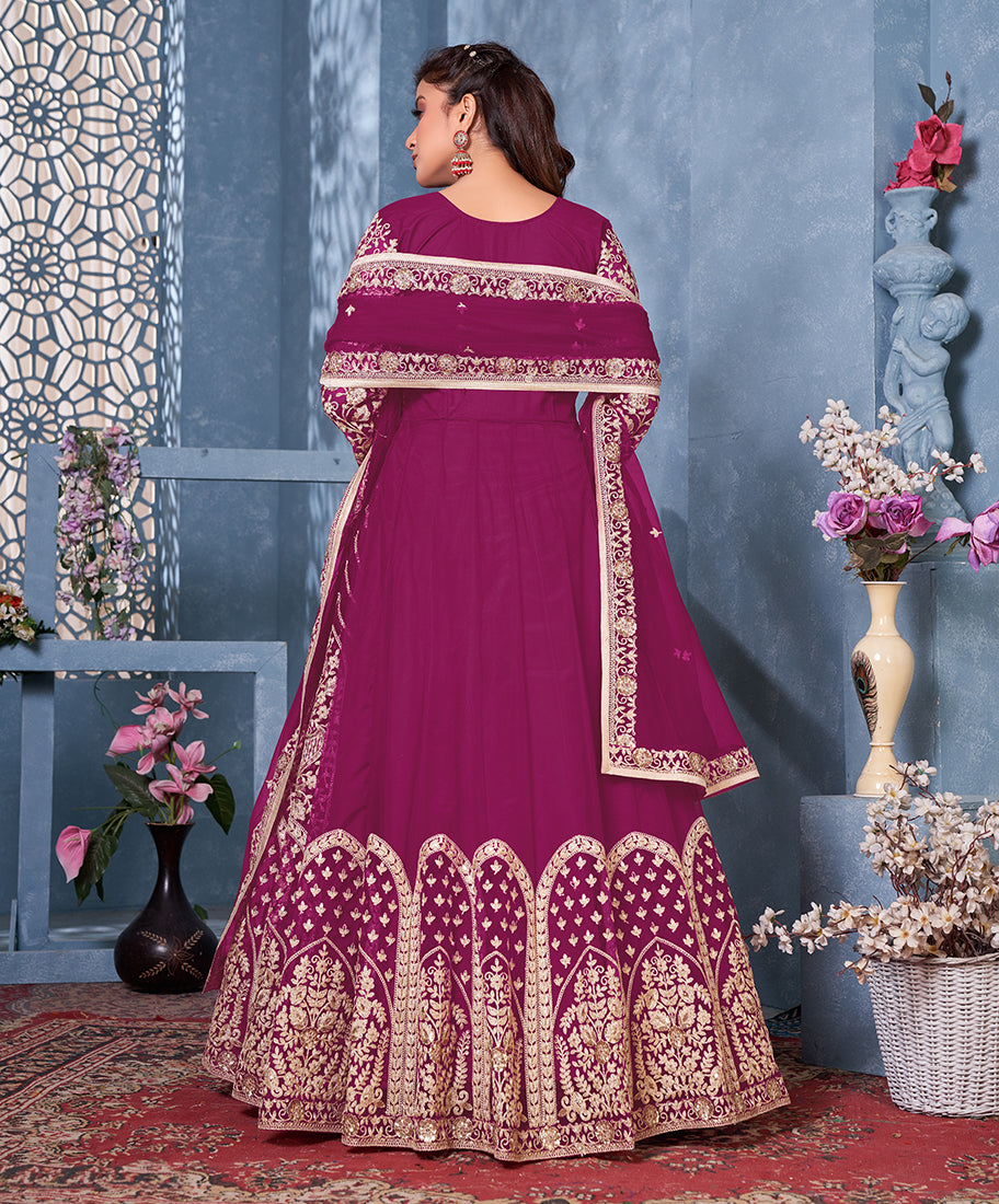 Women's Magenta Net Designer Floor Length Anarkali Suit