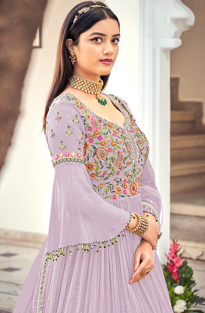 Women's Lavender Embroidered Mehndi Trendy Salwar Kameez