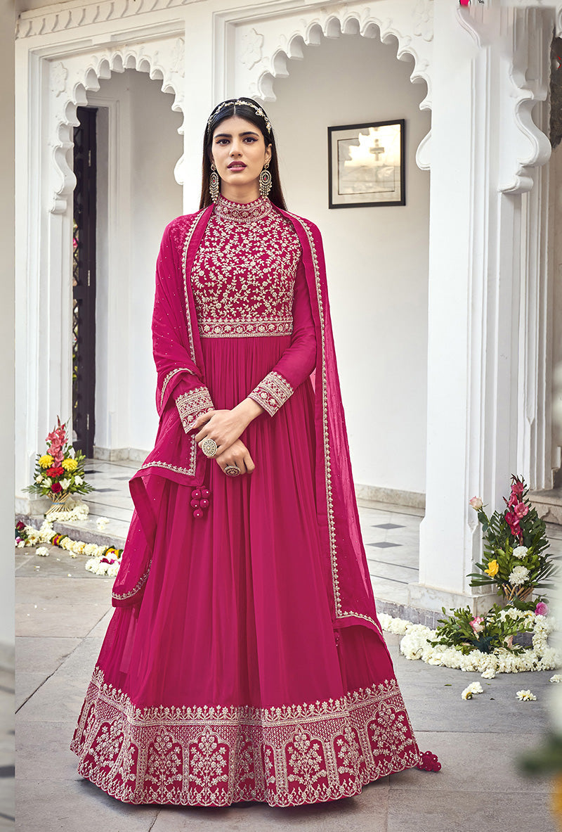 Women's Magenta georgette embroidered full length Anarkali suit