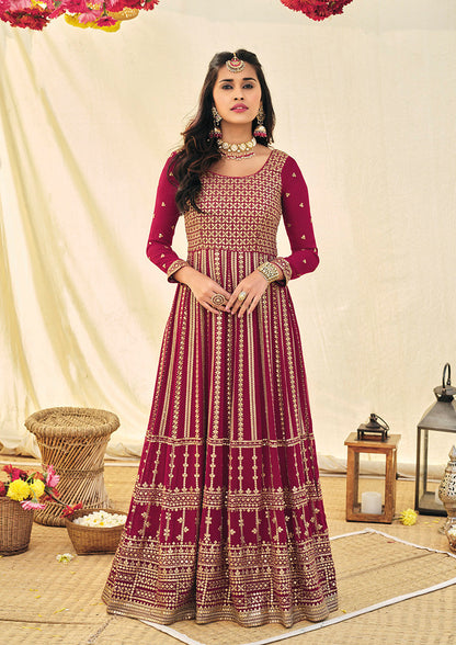 Women's Rani Pink Color Georgette Heavy Work Full Length Anarkali Suit