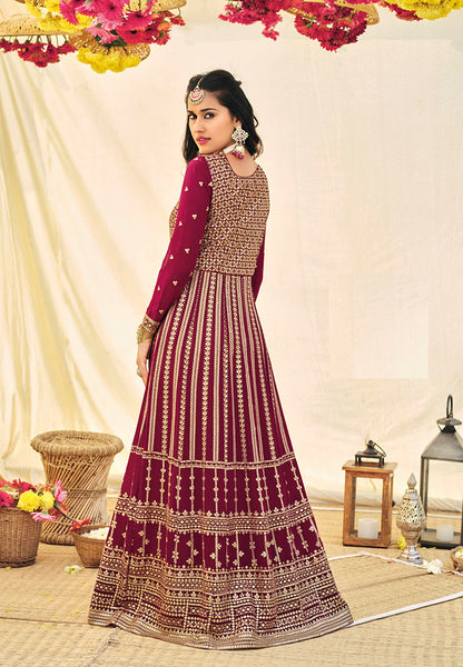 Women's Rani Pink Color Georgette Heavy Work Full Length Anarkali Suit